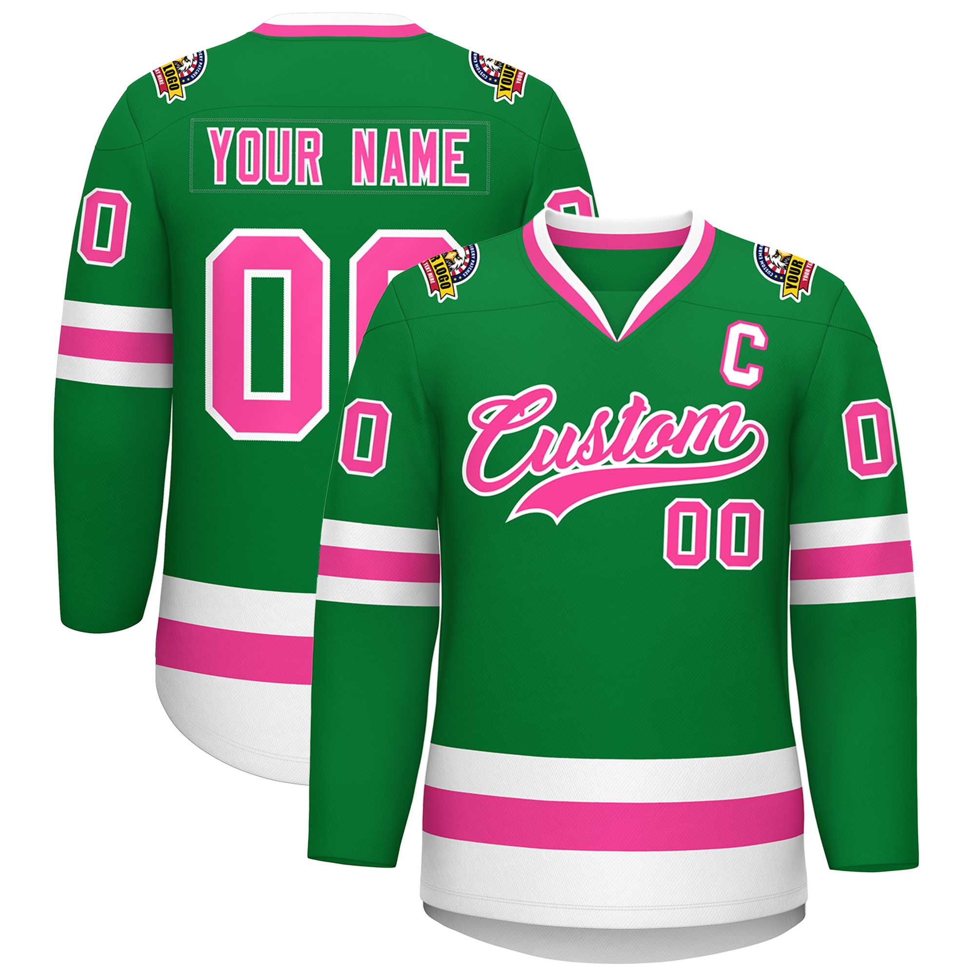 Maillot de hockey de style classique personnalisé Kelly vert rose-blanc