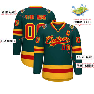 Custom Midnight Green Red-Gold Classic Style Hockey Jersey