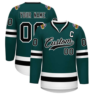 Custom Midnight Green Black-White Classic Style Hockey Jersey