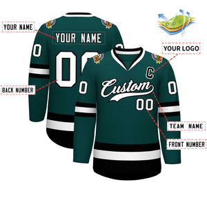 Custom Midnight Green White-Black Classic Style Hockey Jersey