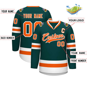 Custom Midnight Green Orange-White Classic Style Hockey Jersey