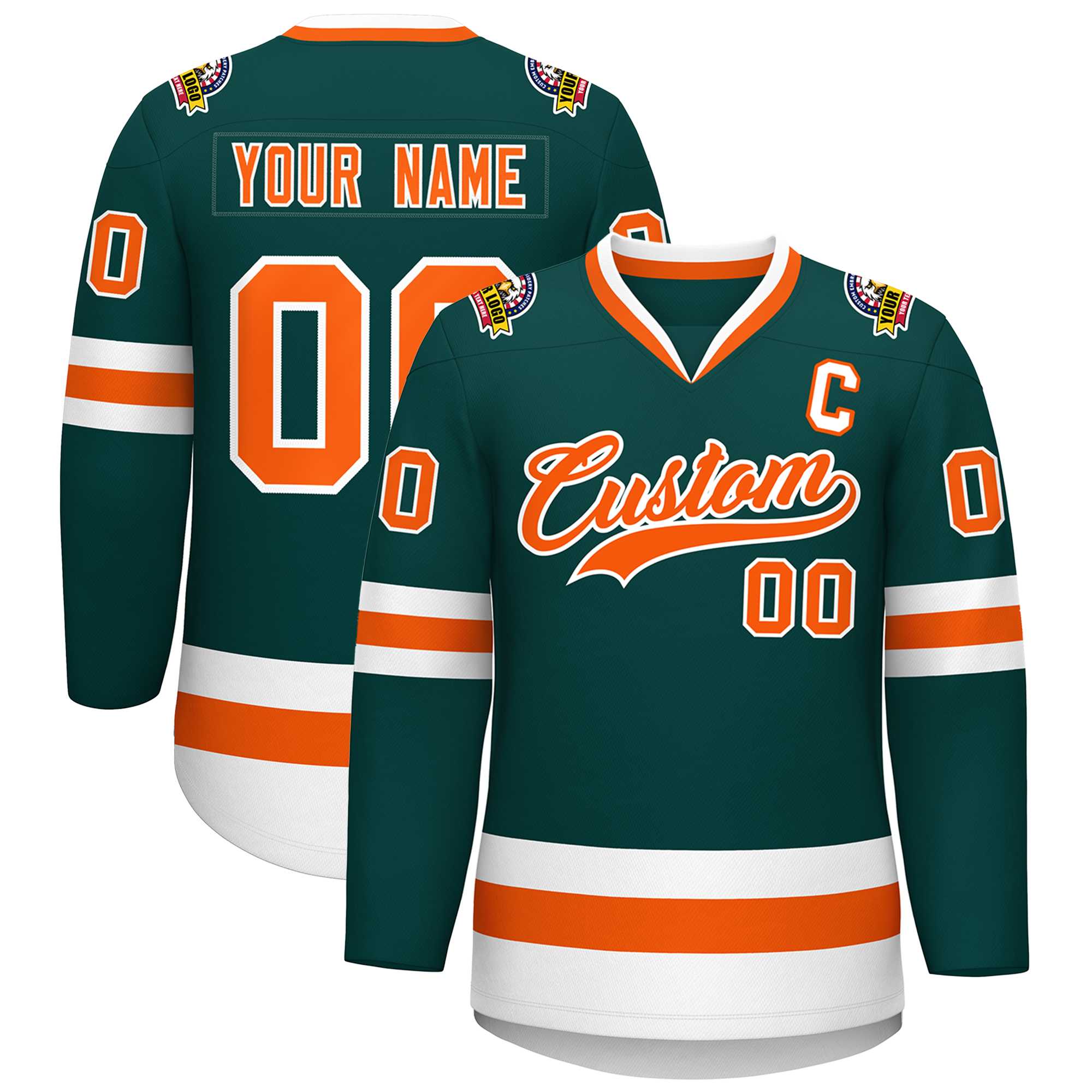 Custom Midnight Green Orange-White Classic Style Hockey Jersey