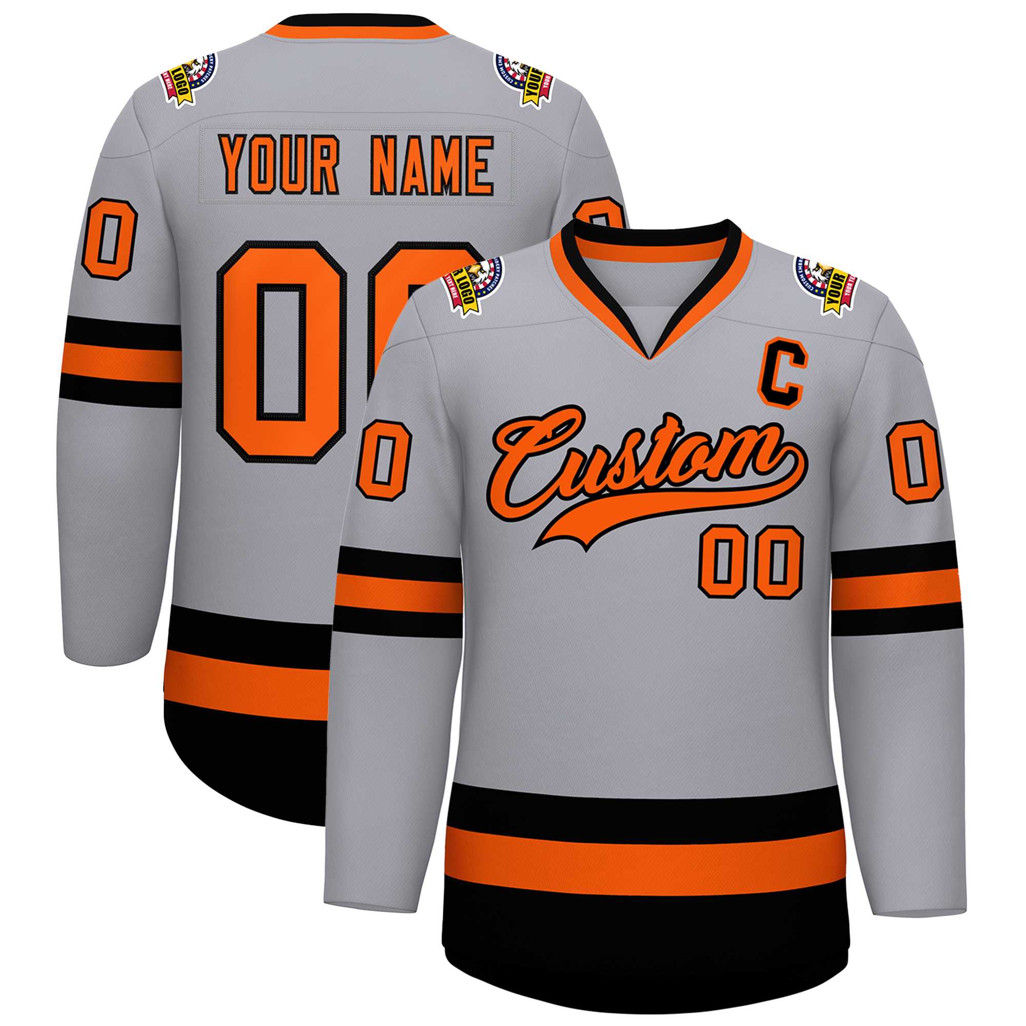 Maillot de hockey de style classique gris orange-noir personnalisé