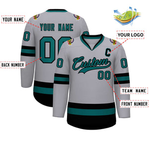 Custom Gray Aqua-Black Classic Style Hockey Jersey