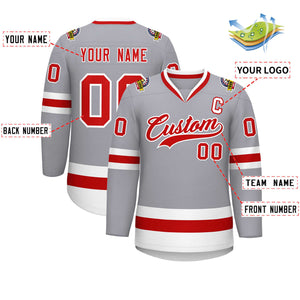 Maillot de hockey de style classique gris rouge-blanc personnalisé