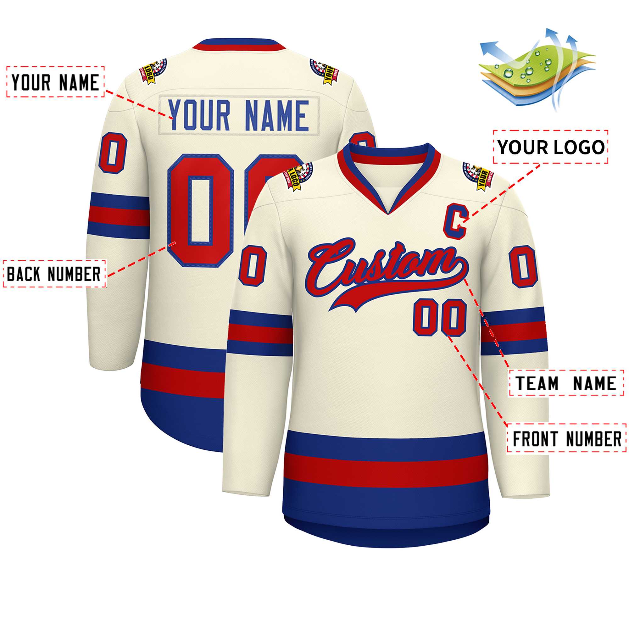 Custom Khaki Red-Royal Classic Style Hockey Jersey