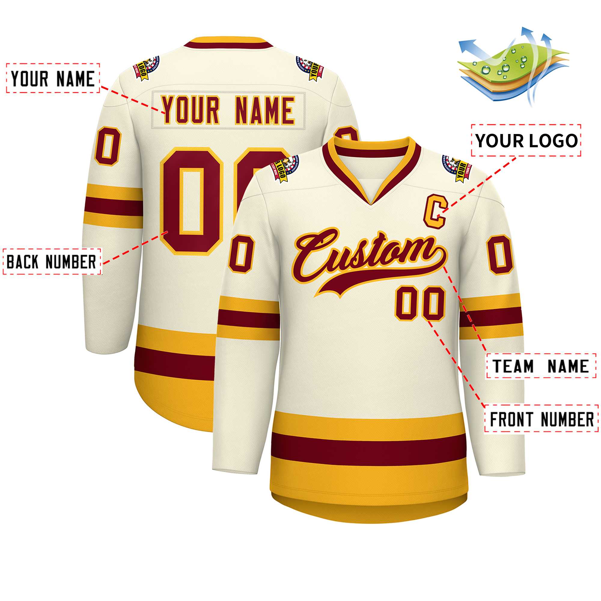 Custom Khaki Crimson-Gold Classic Style Hockey Jersey