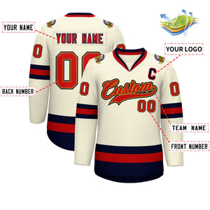 Custom Khaki Red Old Gold-Navy Classic Style Hockey Jersey