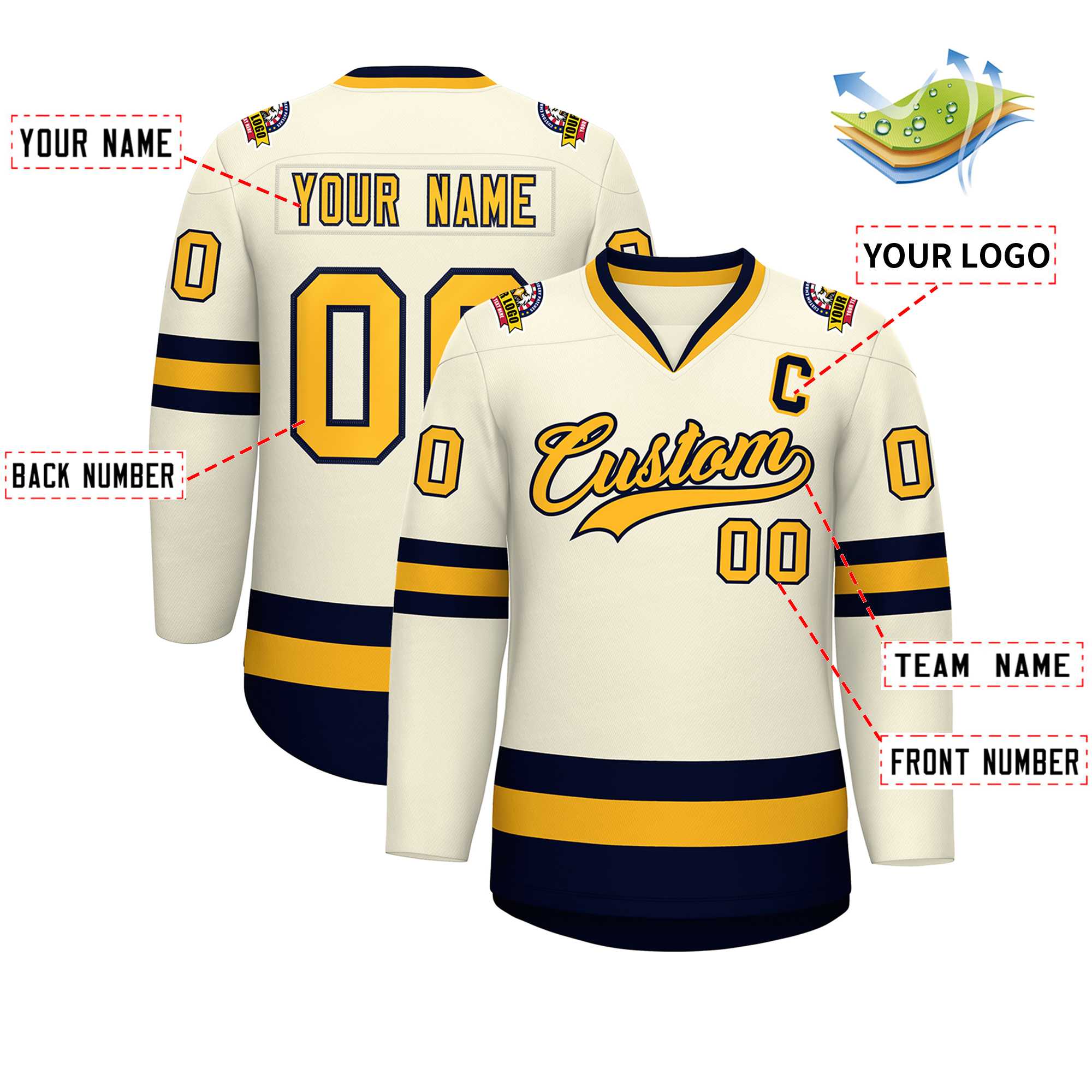 Custom Khaki Gold-Navy Classic Style Hockey Jersey