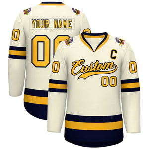 Custom Khaki Gold-Navy Classic Style Hockey Jersey