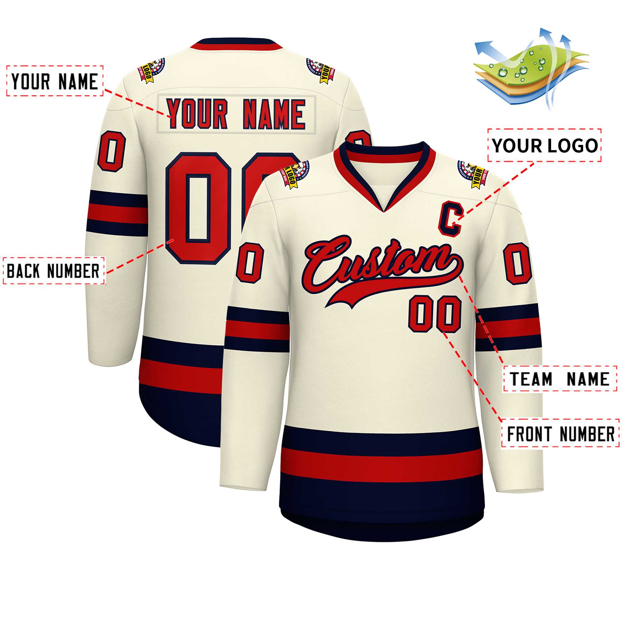 Custom Khaki Red-Navy Classic Style Hockey Jersey