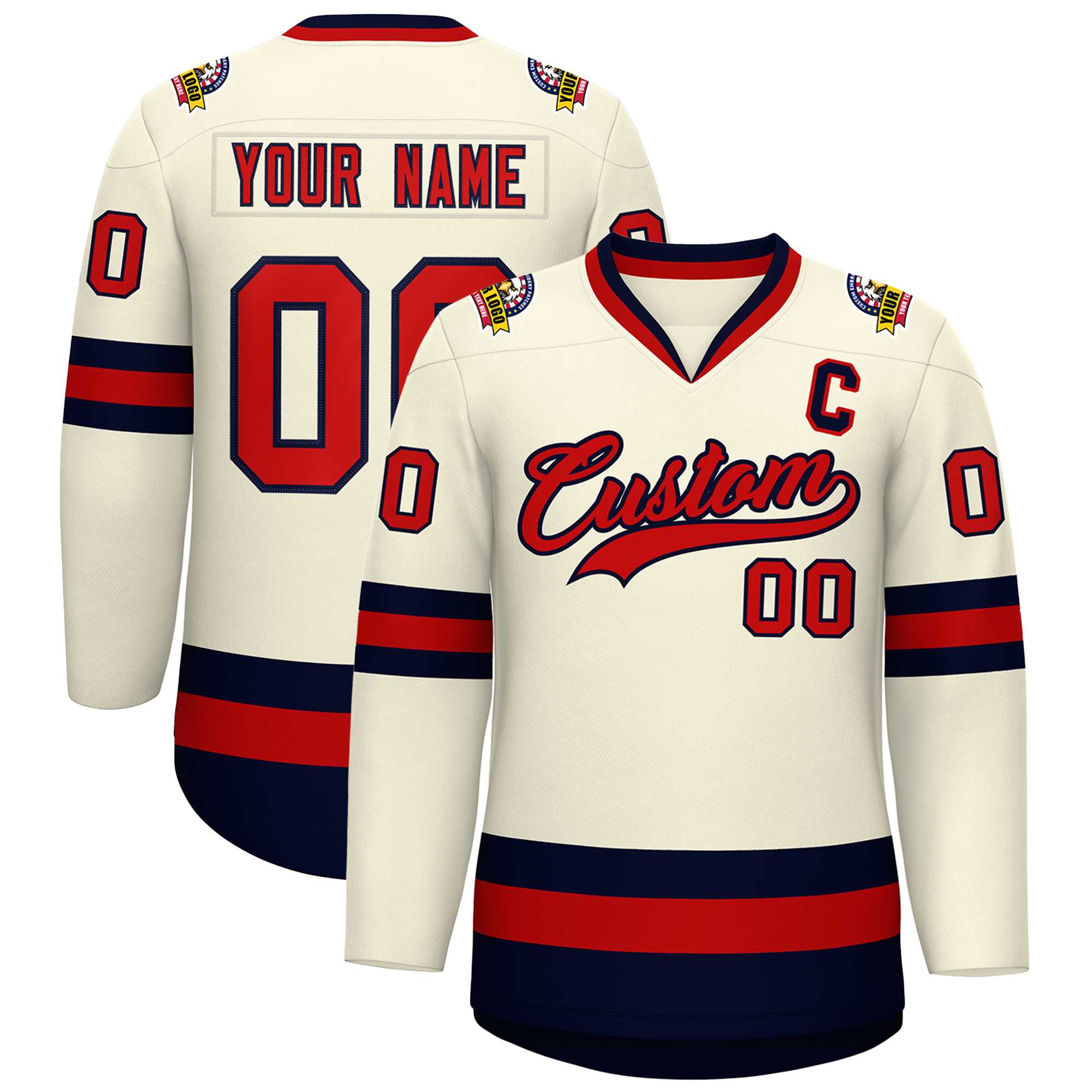 Custom Khaki Red-Navy Classic Style Hockey Jersey