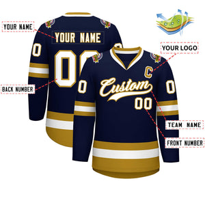 Custom Navy White-Old Gold Classic Style Hockey Jersey