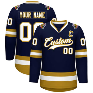 Custom Navy White-Old Gold Classic Style Hockey Jersey