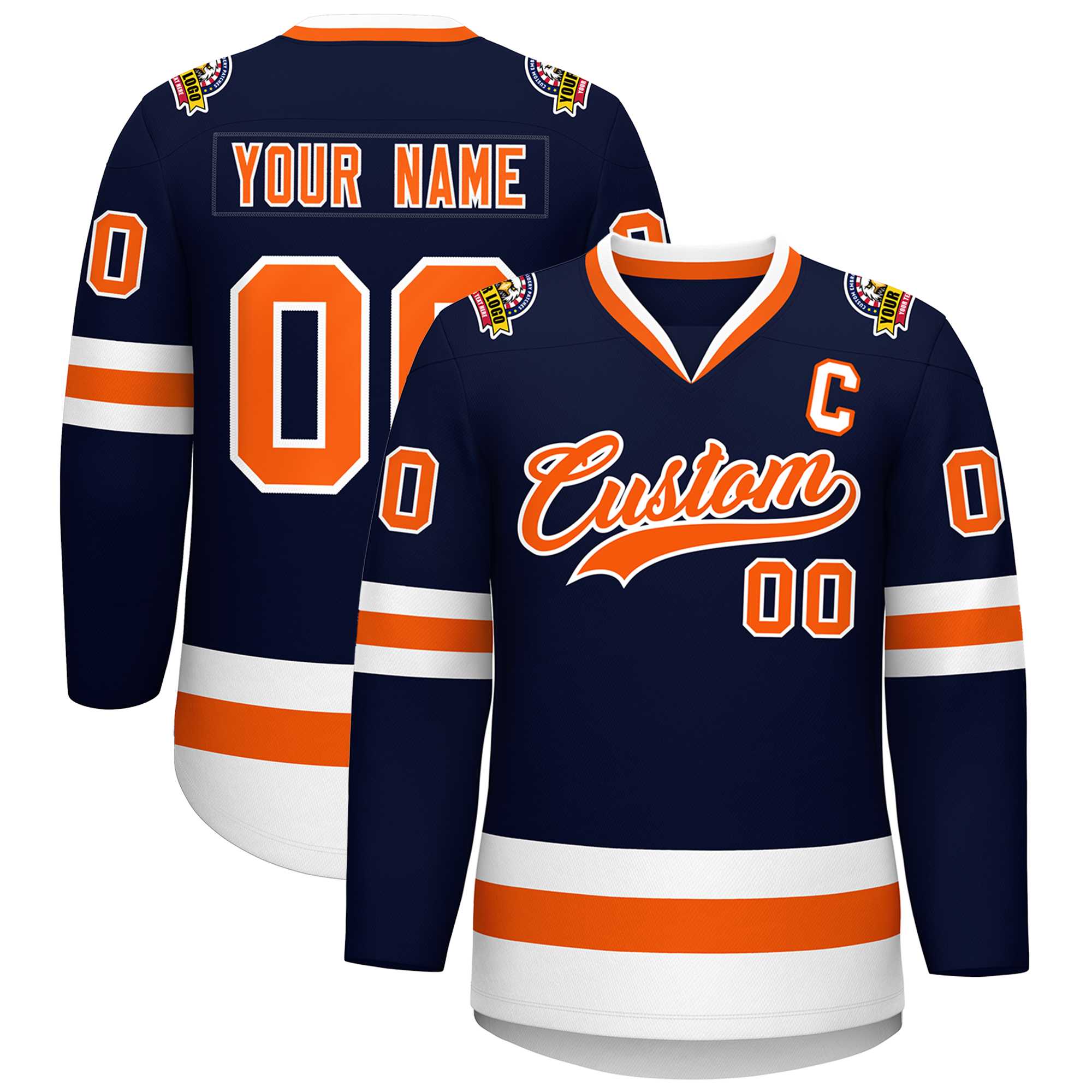 Custom Navy Orange-White Classic Style Hockey Jersey