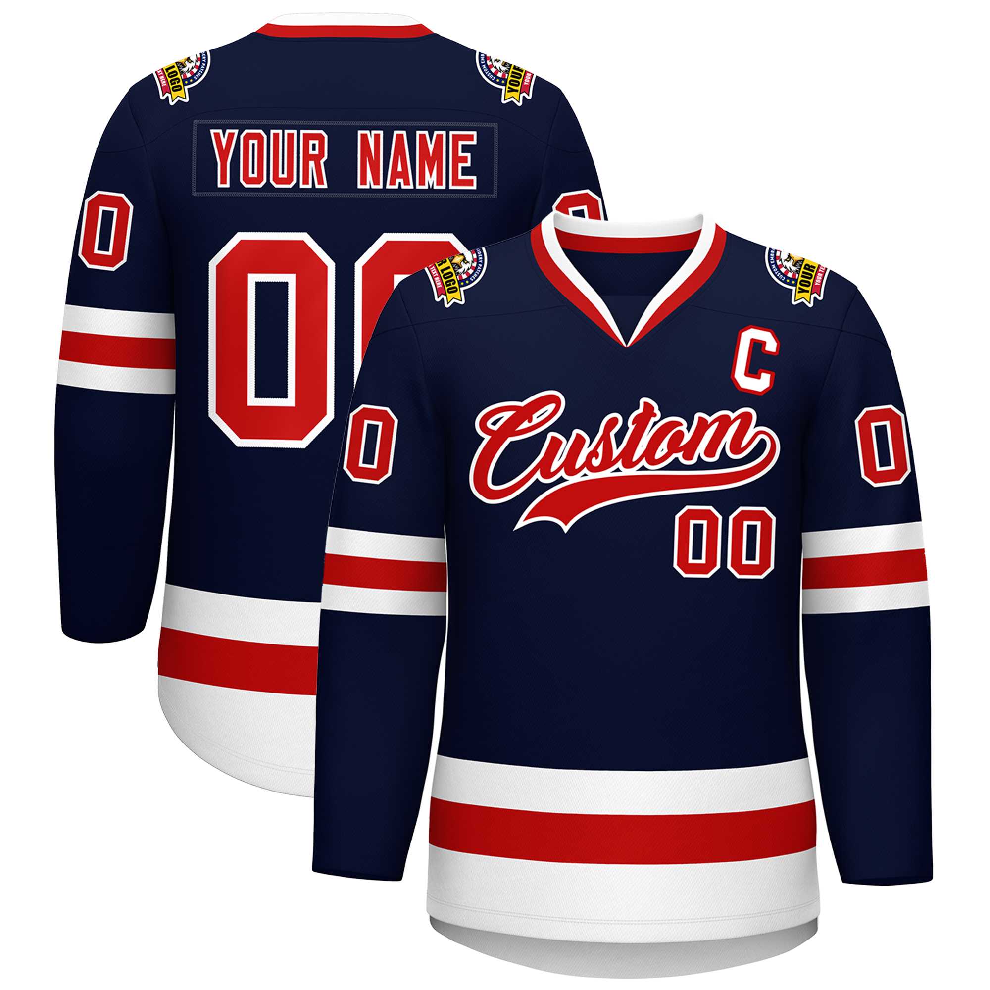 Custom Navy Red-White Classic Style Hockey Jersey