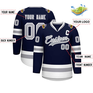 Custom Navy Gray-White Classic Style Hockey Jersey