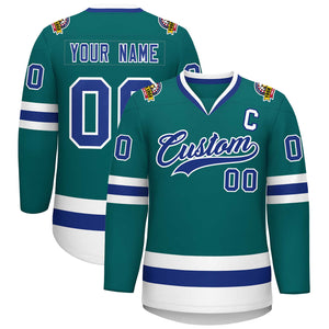 Custom Teal Royal-White Classic Style Hockey Jersey