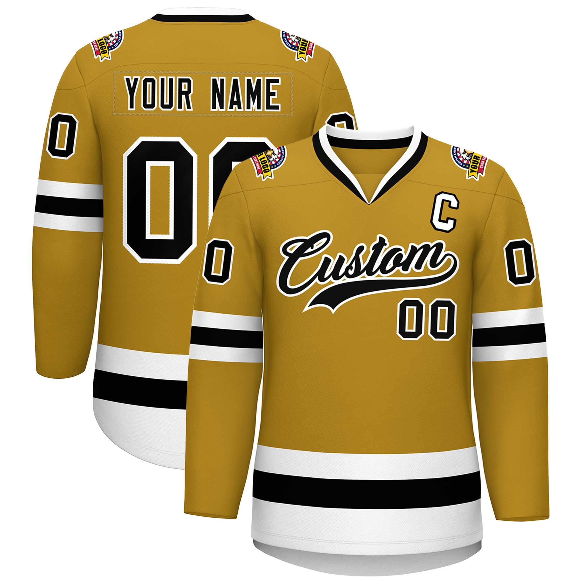 Maillot de hockey de style classique personnalisé Old Gold noir-blanc