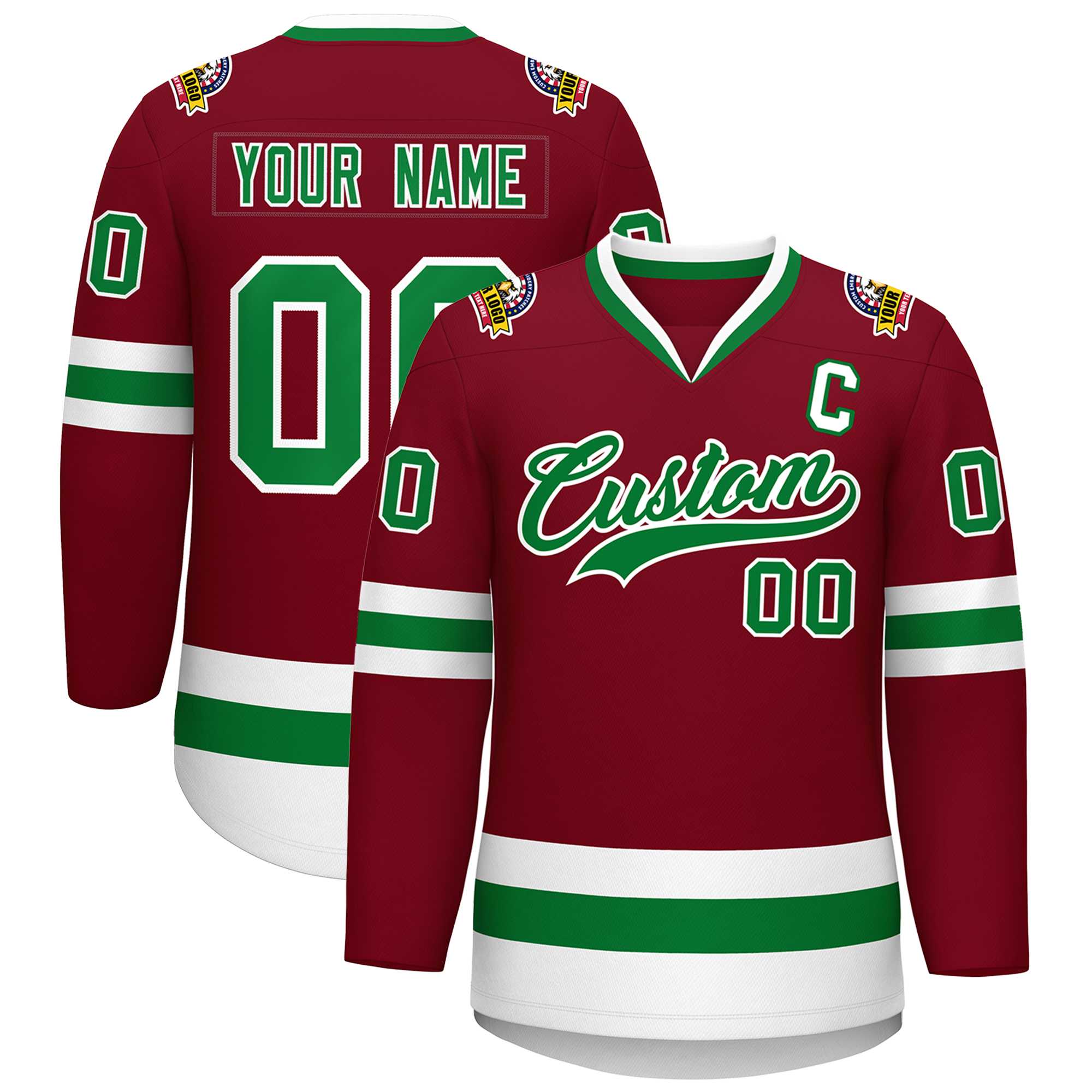 Custom Crimson Kelly Green-White Classic Style Hockey Jersey