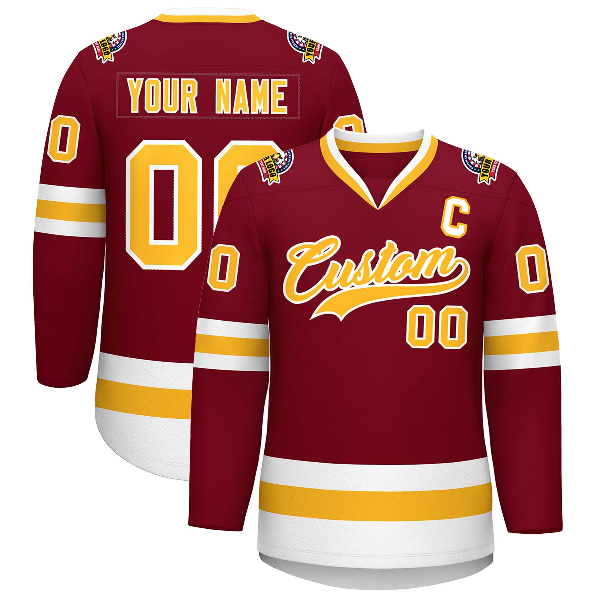 Custom Crimson Gold-White Classic Style Hockey Jersey