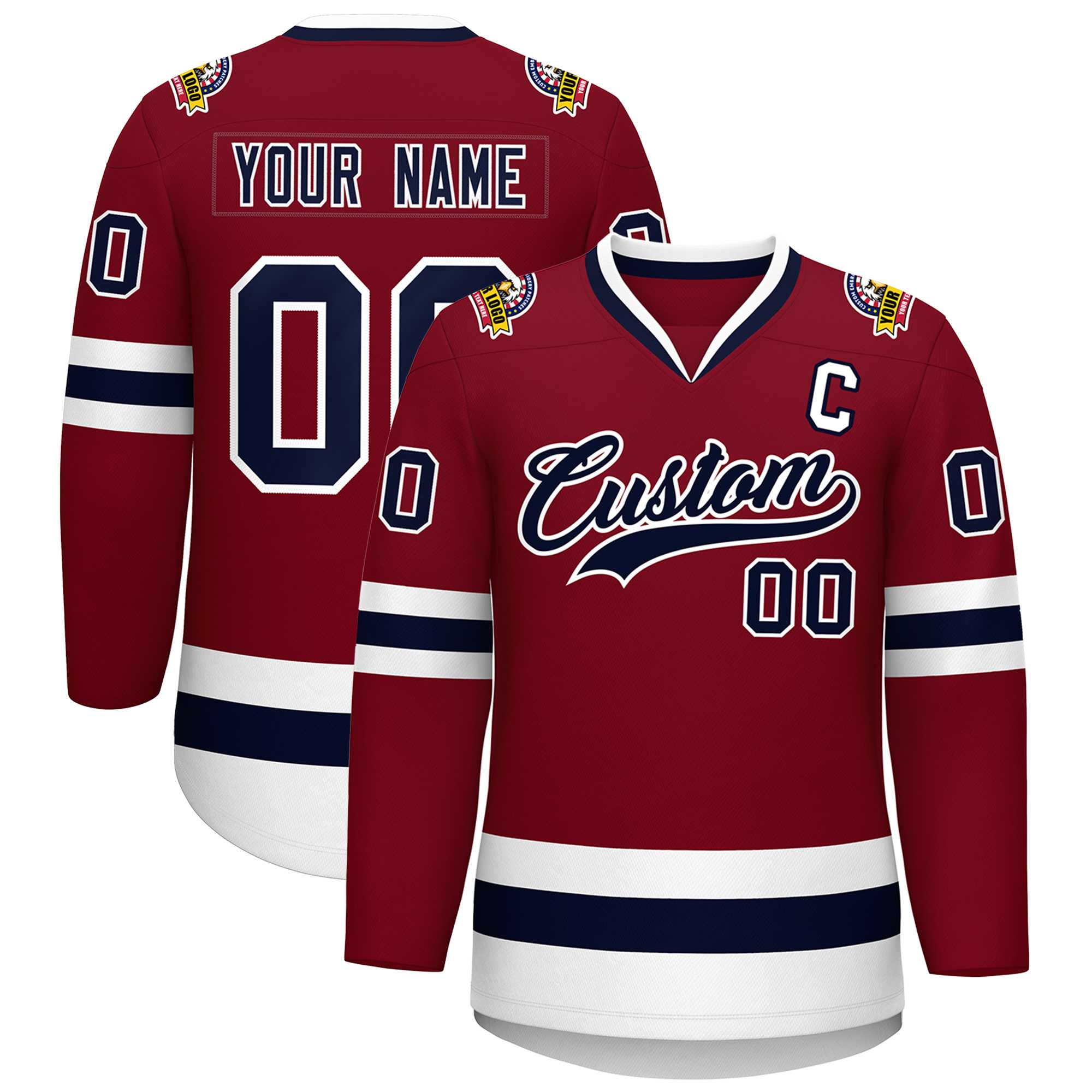 Custom Crimson Navy-White Classic Style Hockey Jersey