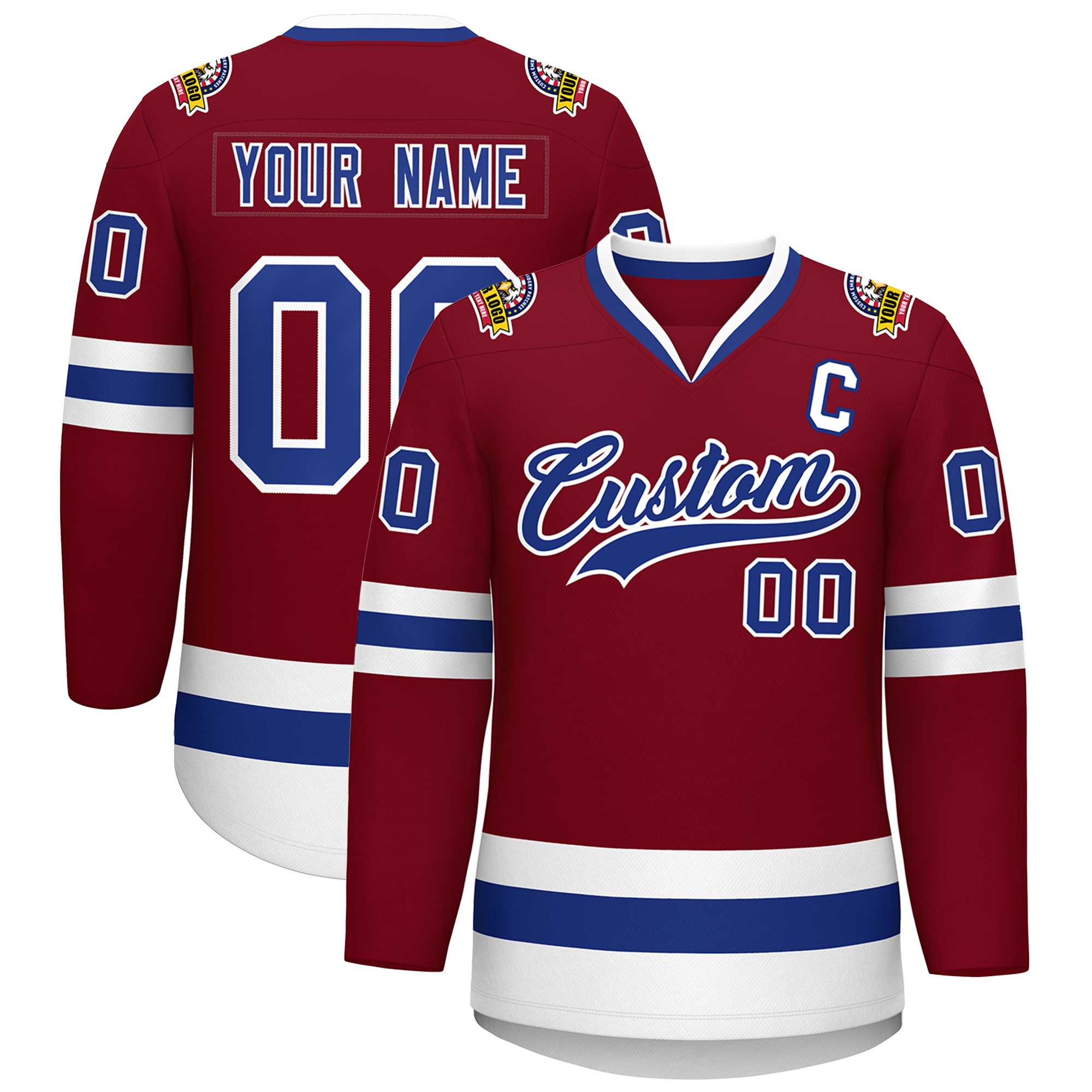 Custom Crimson Royal-White Classic Style Hockey Jersey