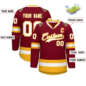 Custom Crimson White-Gold Classic Style Hockey Jersey