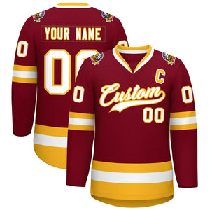 Custom Crimson White-Gold Classic Style Hockey Jersey