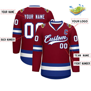 Custom Crimson White-Royal Classic Style Hockey Jersey