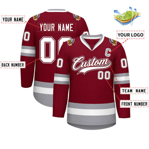 Custom Crimson White Crimson-Gray Classic Style Hockey Jersey