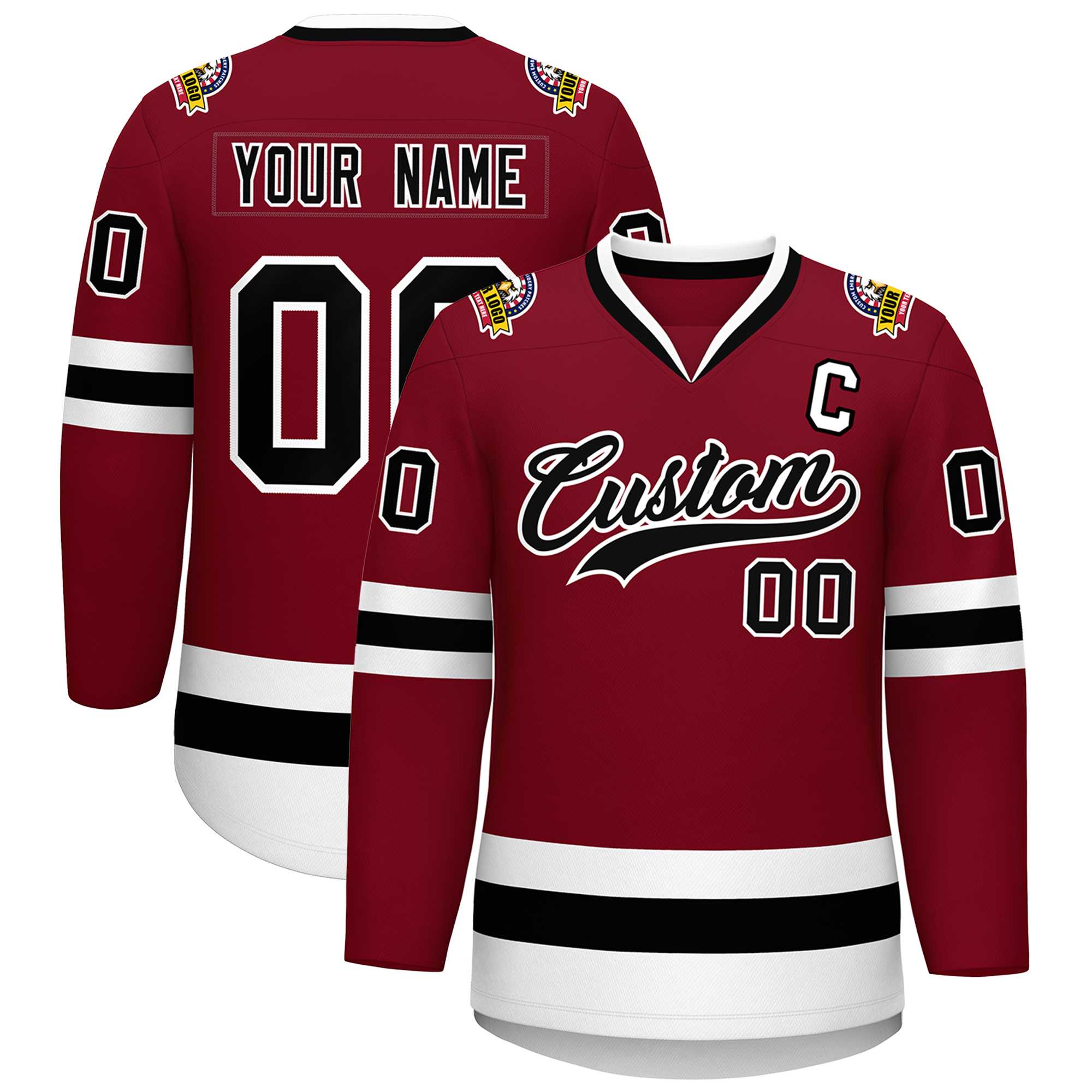 Custom Crimson Black-White Classic Style Hockey Jersey