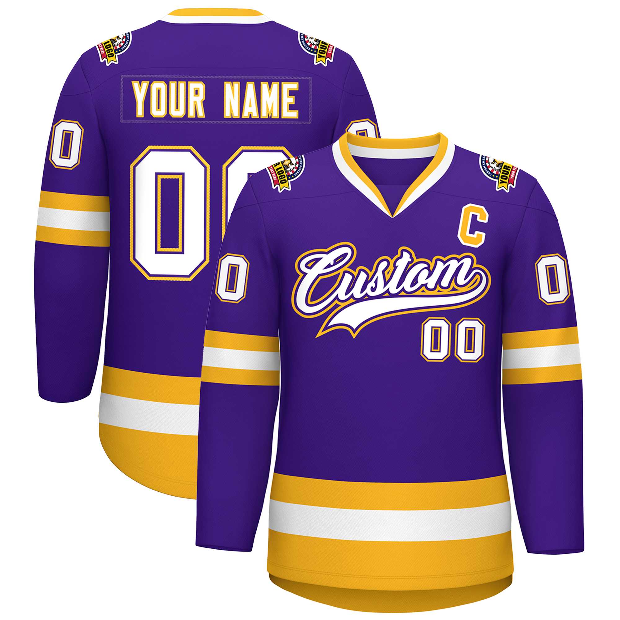 Custom Purple White Purple-Gold Classic Style Hockey Jersey