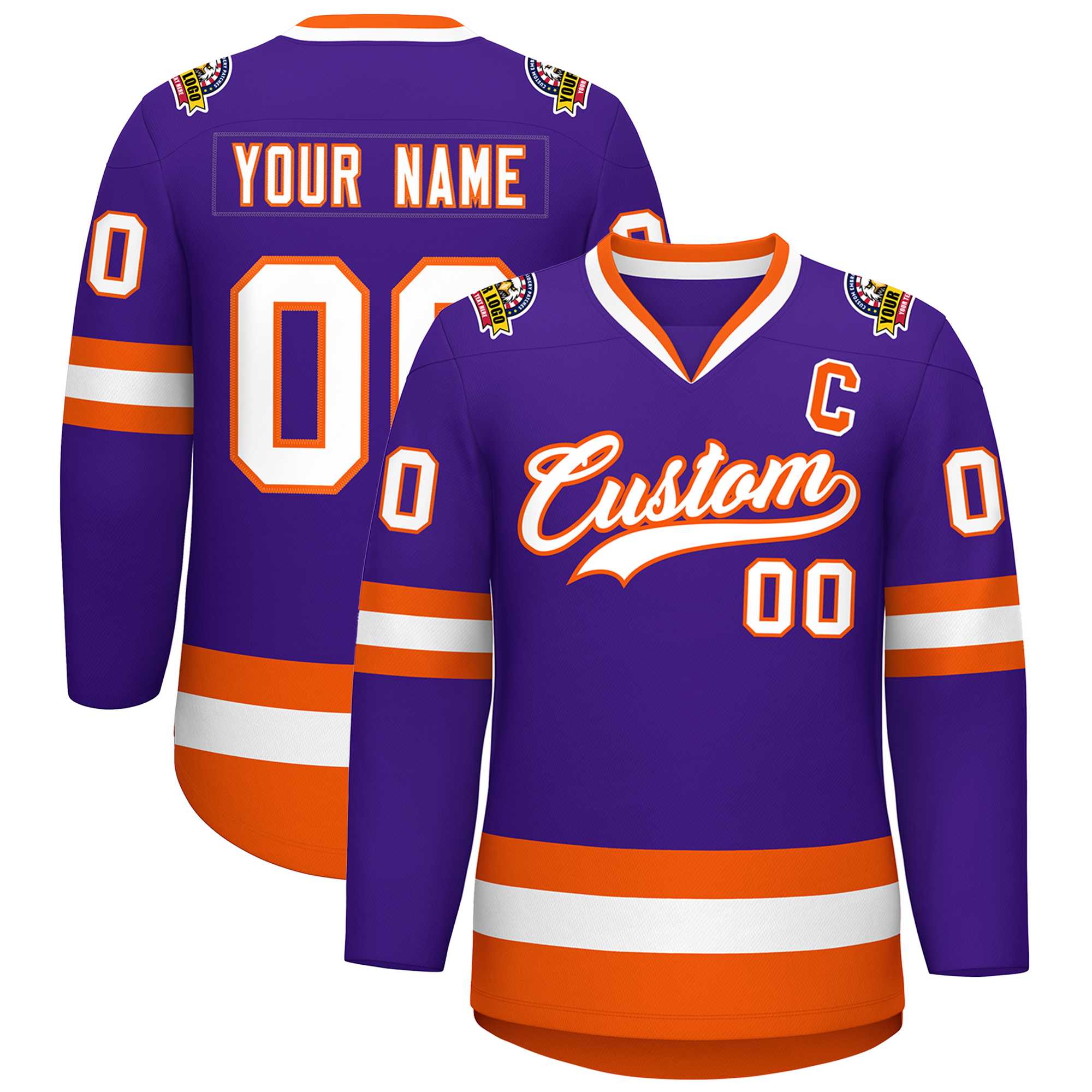 Custom Purple White-Orange Classic Style Hockey Jersey