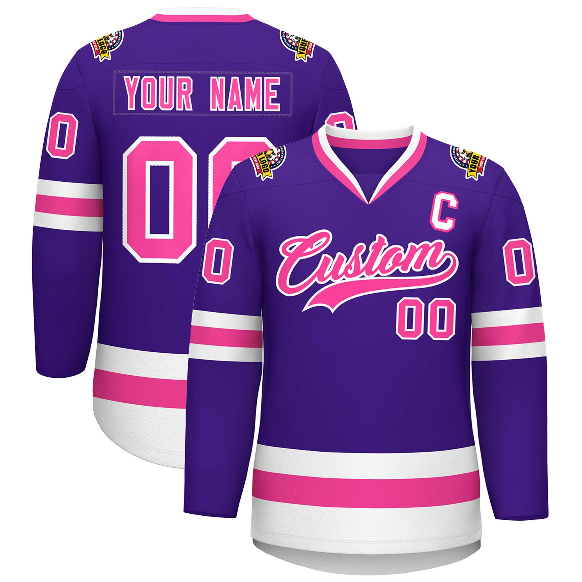 Custom Purple Pink-White Classic Style Hockey Jersey