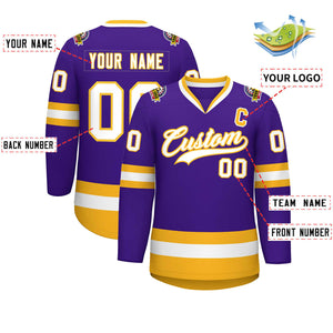 Custom Purple White-Gold Classic Style Hockey Jersey