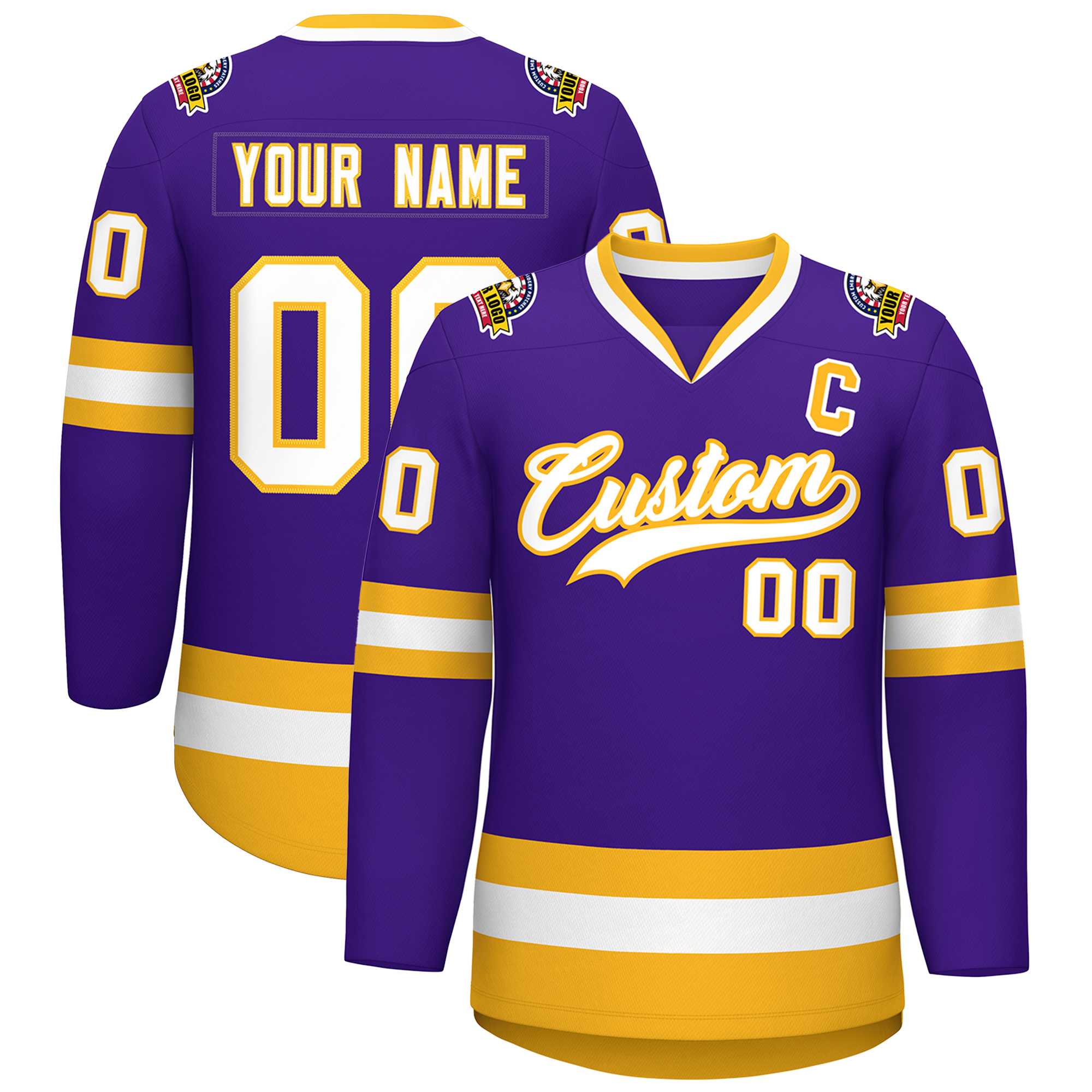 Maillot de hockey de style classique violet blanc-or personnalisé