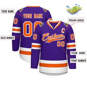 Custom Purple Orange-White Classic Style Hockey Jersey