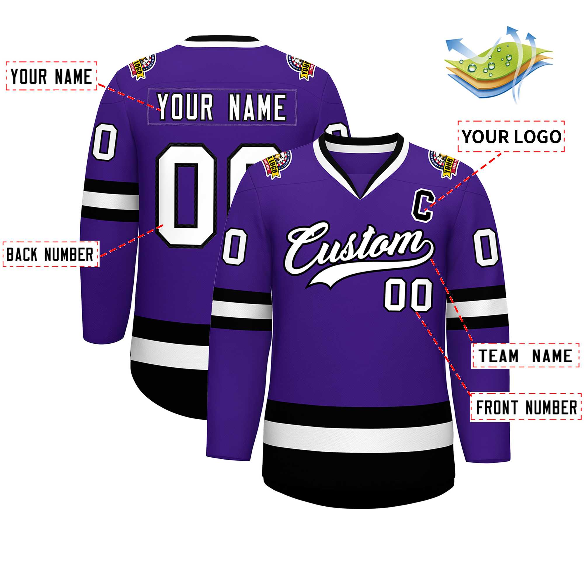 Maillot de hockey de style classique violet blanc-noir personnalisé