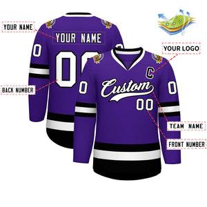 Maillot de hockey de style classique violet blanc-noir personnalisé