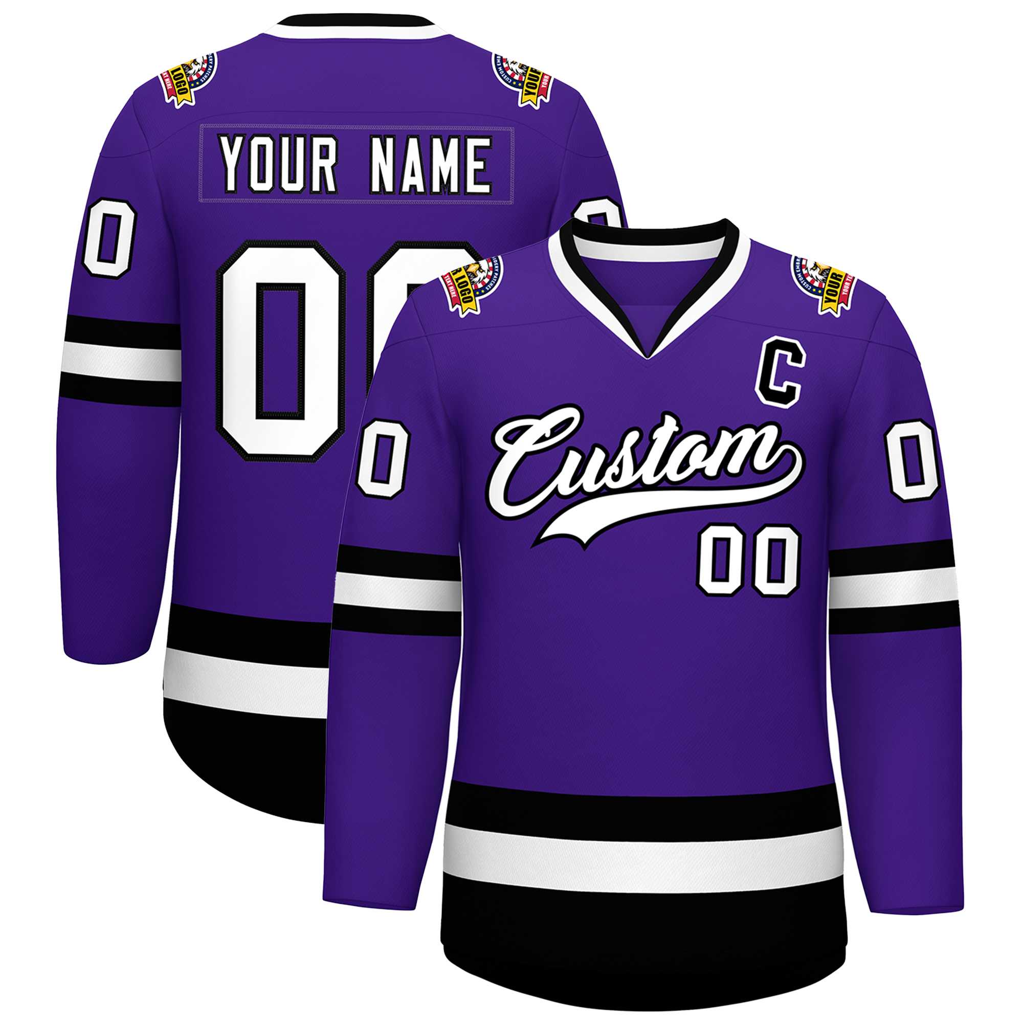 Maillot de hockey de style classique violet blanc-noir personnalisé