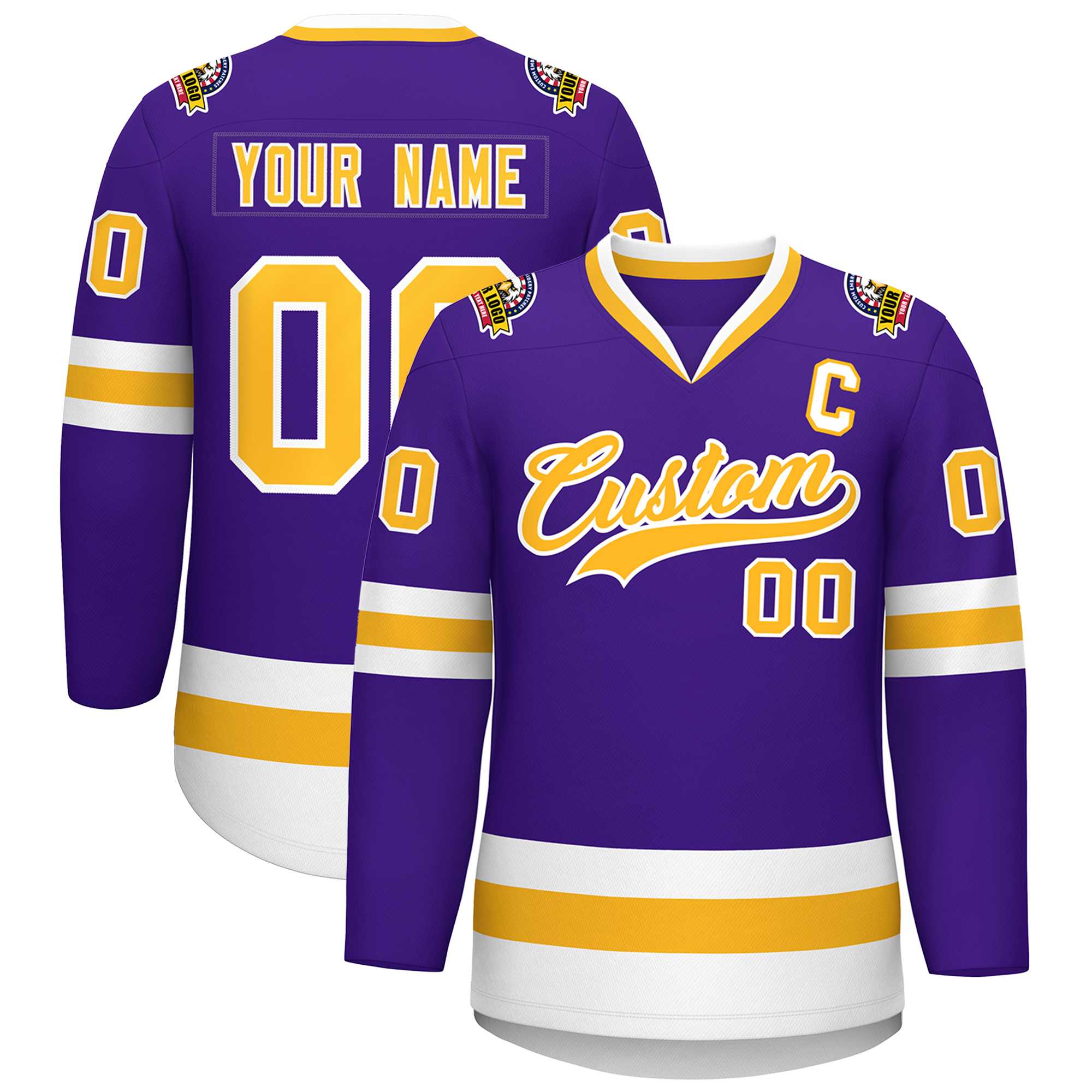 Custom Purple Gold-White Classic Style Hockey Jersey