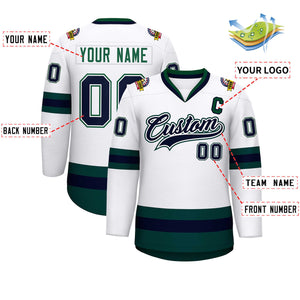 Custom White Navy White-Green Classic Style Hockey Jersey