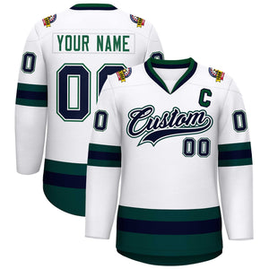 Custom White Navy White-Green Classic Style Hockey Jersey