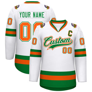 Maillot de hockey personnalisé blanc Kelly vert blanc-Orange, style classique