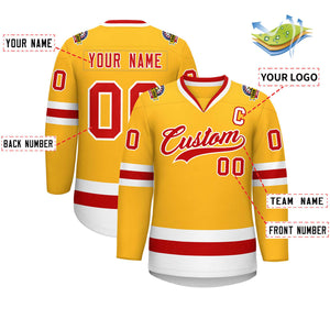 Custom Gold Red-White Classic Style Hockey Jersey