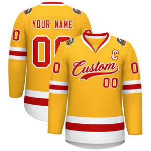 Custom Gold Red-White Classic Style Hockey Jersey