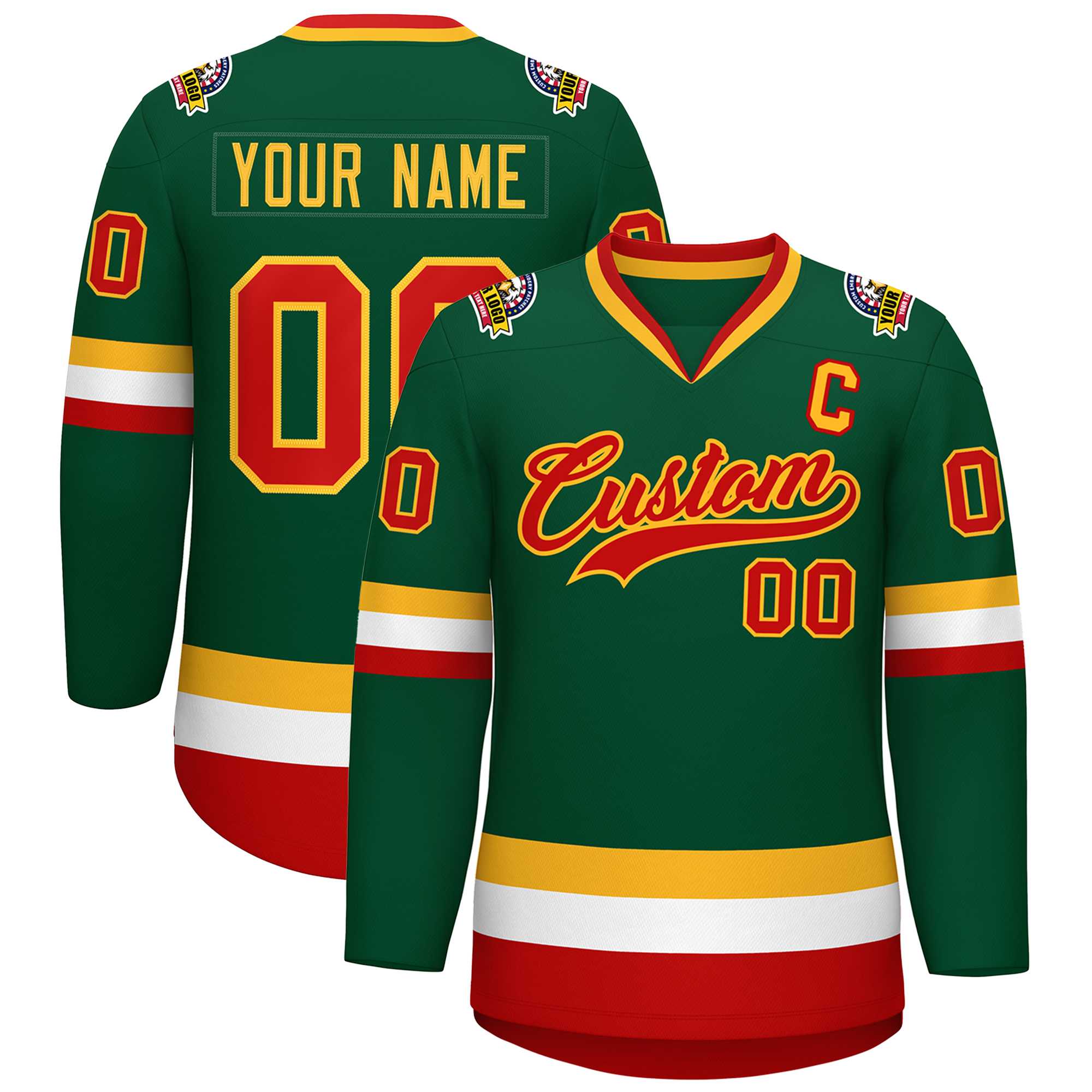 Custom Green Red-Gold Classic Style Hockey Jersey