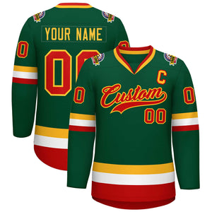 Maillot de hockey de style classique vert rouge-or personnalisé