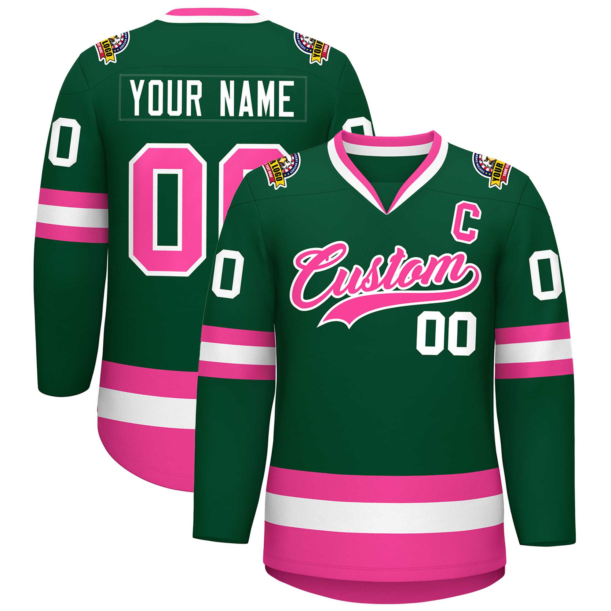 Custom Green Pink-White Classic Style Hockey Jersey